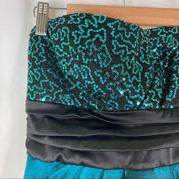 3/$30 Ruby Rox | Teal Sequin Strapless Homecoming Dress 9 - Picture 3 of 6